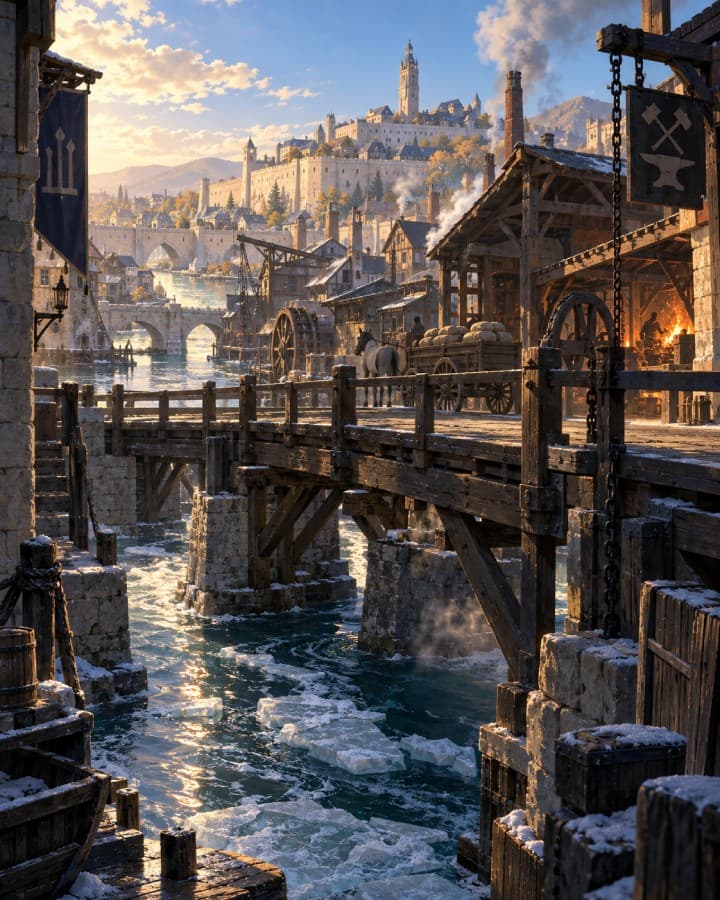 Un pont de bois au-dessus d’un canal, au cœur de la Cité.